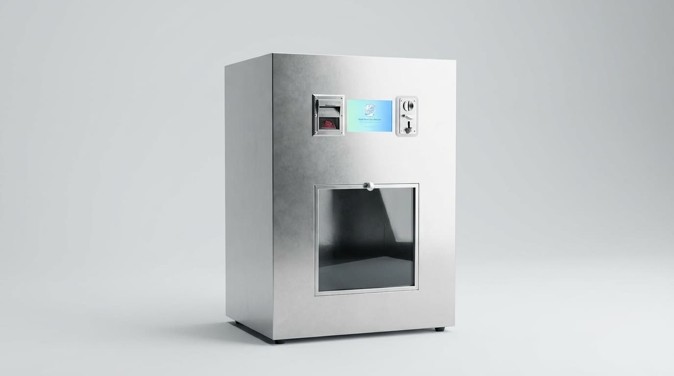 Smart Shoe Care Machine prototype with touchscreen, payment reader, and service compartment